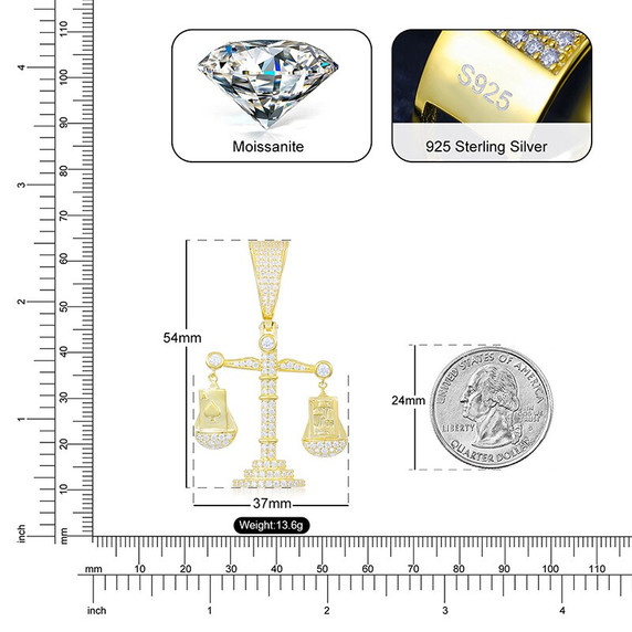 Mens Ace To King Libra Scale Genuine VVS Diamond Sterling Silver Hip Hop Pendant