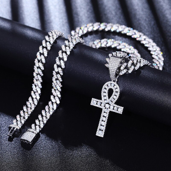 Genuine VVS Diamond Original Ankh Cross Solid Silver Spiritual Pendant Chain