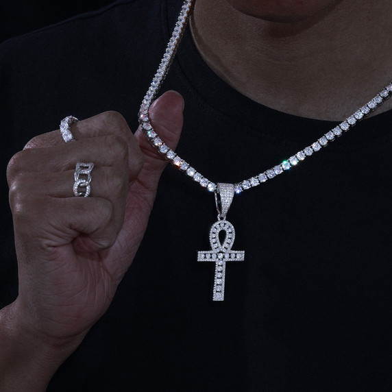 Genuine VVS Diamond Original Ankh Cross Solid Silver Spiritual Pendant Chain