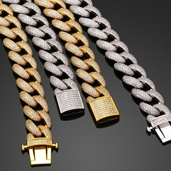 Mens Full Iced 3A Simulate Diamond Miami Cuban link Blinged Out Chain Necklace