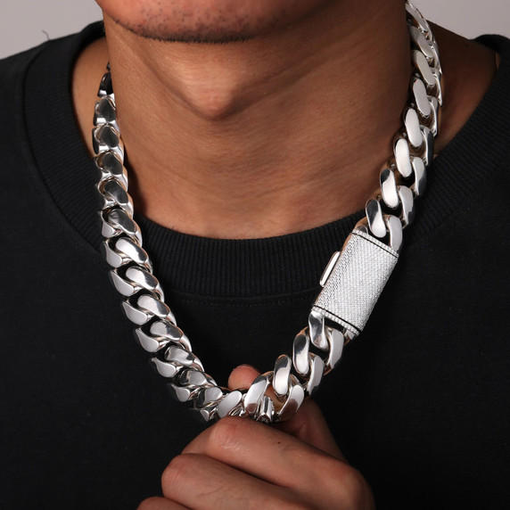 20mm Luxury Stylish White Gold Hip Hop Cuban Link Chain Bracelet