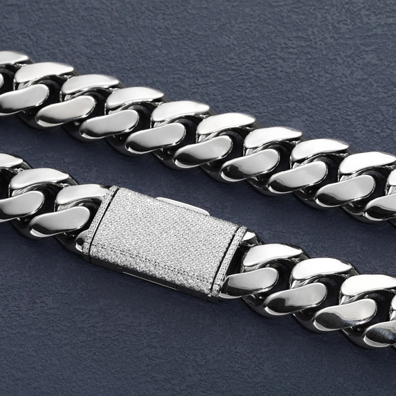 20mm Luxury Stylish White Gold Hip Hop Cuban Link Chain Bracelet