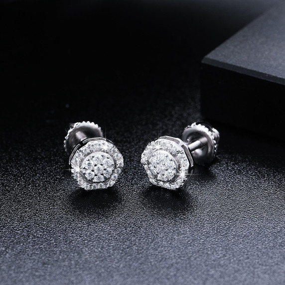 Genuine VVS Diamond Clusters Solid 925 Sterling Silver Iced Bling Out Earrings