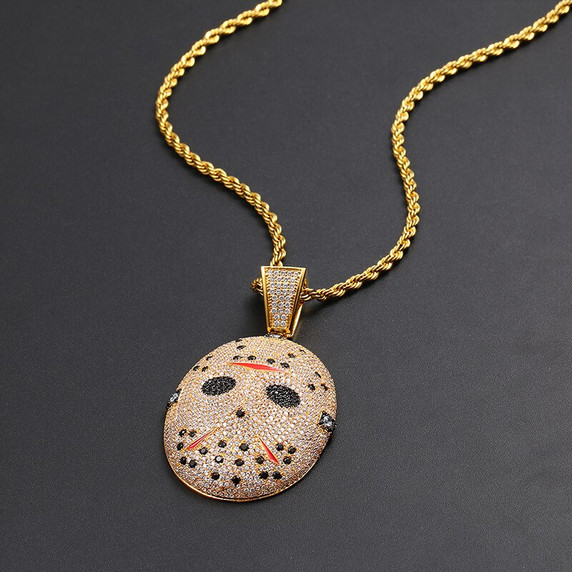 Fully Iced Bliged Out 925 Silver Jason Mask Hip Hop Pendant Chain Necklace