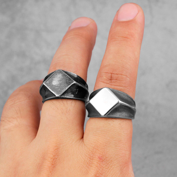 Mens No Fade Stainless Steel Retro Polygon High Fashion Street Wear Rings