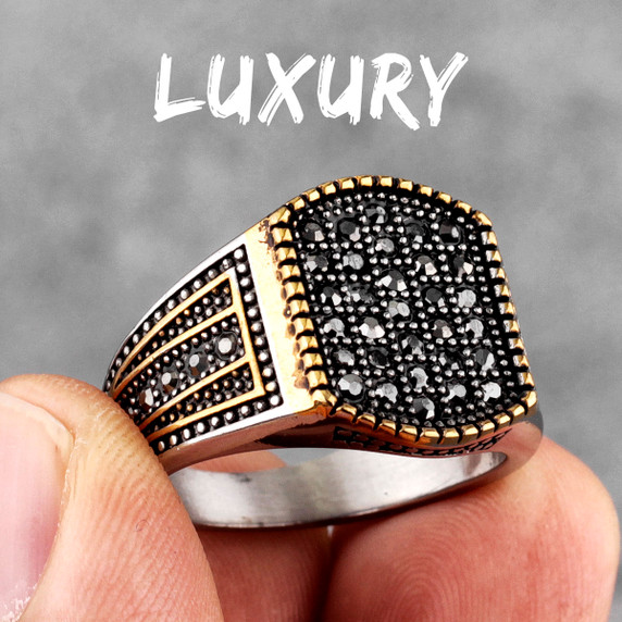 Mens 316L No Fade Stainless Steel Black Simulate Diamond Bling Hip Hop Rings