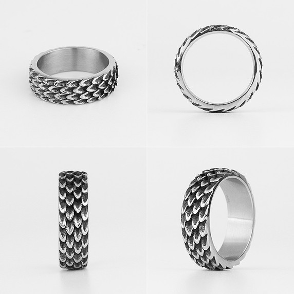 Mens 316L No Fade Stainless Steel Dragon Scale Unique Street Wear Rings