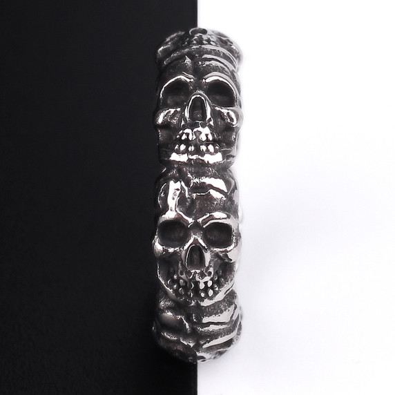 Mens 316L No Fade Solid Stainless Steel Street Rock Skulls Of Hell Rings