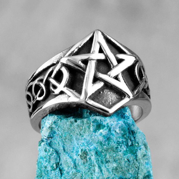 Mens 316L No Fade Solid Stainless 5 Pointed Star Street Wear Rings