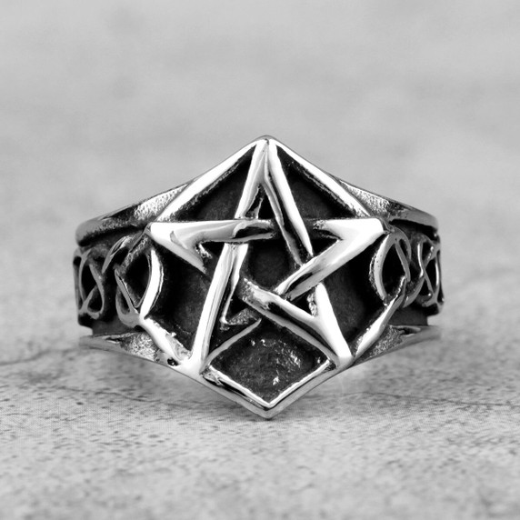 Mens 316L No Fade Solid Stainless 5 Pointed Star Street Wear Rings