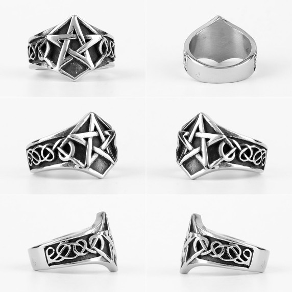 Mens 316L No Fade Solid Stainless 5 Pointed Star Street Wear Rings