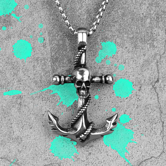 316L Stainless Steel Skull Ghost Anchor No Fade Pendant Chain Necklace