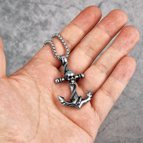 316L Stainless Steel Skull Ghost Anchor No Fade Pendant Chain Necklace