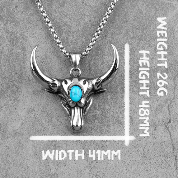 Bull | 316L Solid Stainless Steel Turquoise No Fade Steer Head Pendant