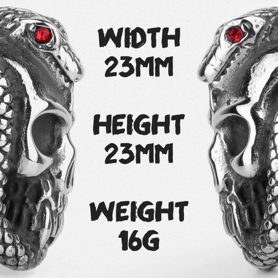 Mens 316L Ancient Snake Skull Solid 316L Stainless Steel Street Wear No Fade Rings