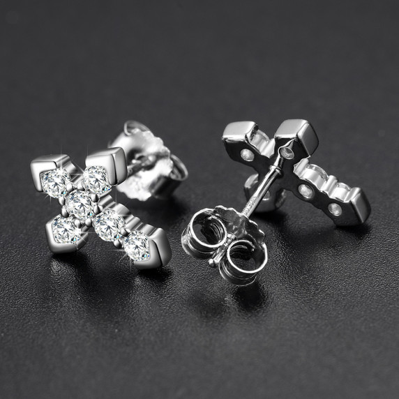 Genuine VVS Lab Diamond Solid Sterling Silver Arrow Cross Flooded Ice Earrings