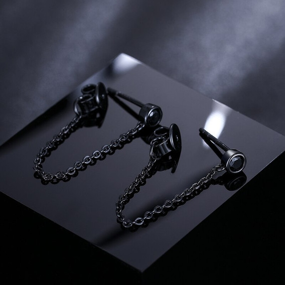 Black Iced D Color VVS Diamond Tassel Style 925 Silver Hip Hop Earrings