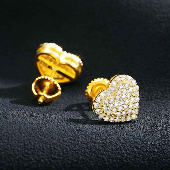 VVS Diamond Stone 925 Sterling Silver Iced Blinged Out Heart Stud Earrings