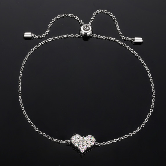925 Solid Sterling Silver D Color VVS Diamond Adjustable Heart Chain Bracelet