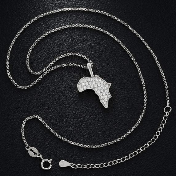 Ladies Dainty 925 solid Silver Mother Africa Genuine VVS Diamond Bling Pendant Necklace