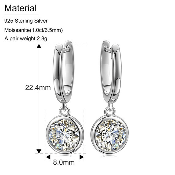 Genuine VVS Diamond Trendsetter Huggie Style Drop 925 Solid Silver Bling Earrings