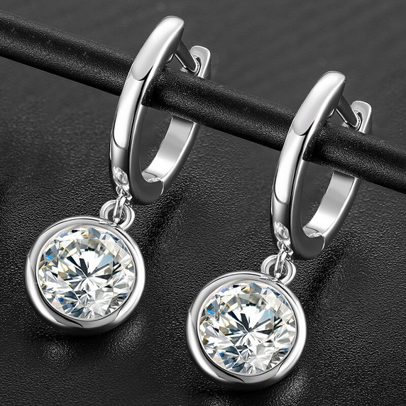 Genuine VVS Diamond Trendsetter Huggie Style Drop 925 Solid Silver Bling Earrings