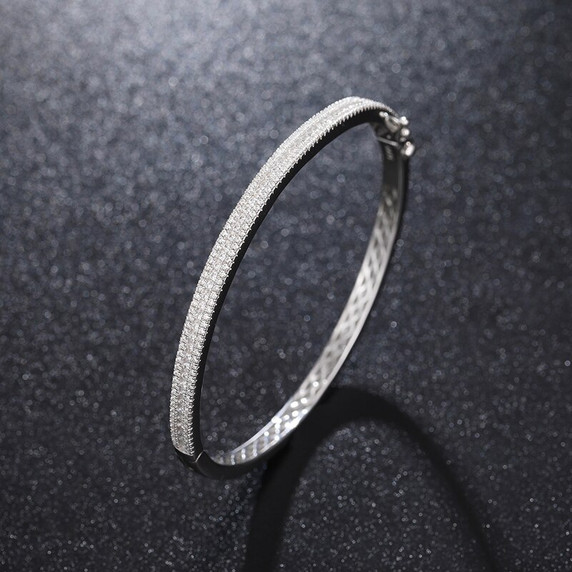 Genuine VVS Diamond Thin Cuff 925 Solid Sterling Silver Hip Hop Casual Bangle Bracelets