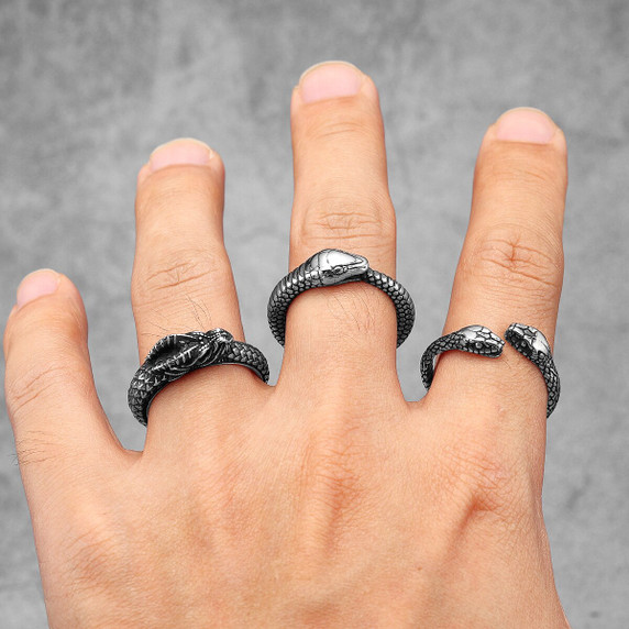 Mens No Fade Stainless Steel Snake Ouroboros Eating Its Tail Street Wear Casual Rings