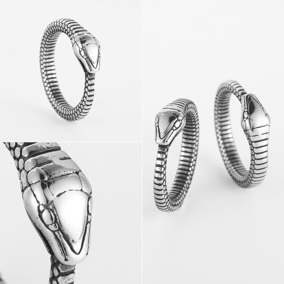 Mens No Fade Stainless Steel Snake Ouroboros Eating Its Tail Street Wear Casual Rings