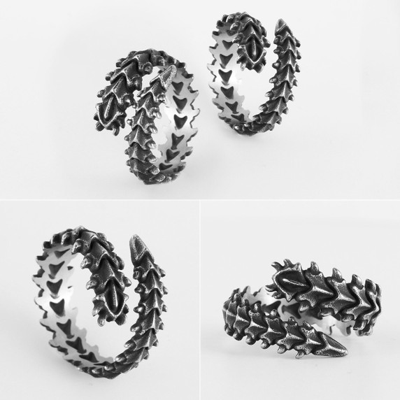 Mens 316l Solid No Fade Stainless Steel Dragon Spine Street Wear Rings