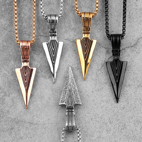Mens 14k Gold Black Over No Fade Stainless Steel Spartan Spearhead Street Wear Pendant