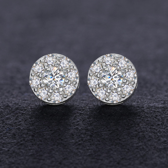 Flooded Ice VVS Round Solid Sterling Silver Genuine Lab Diamond Bling Earrings