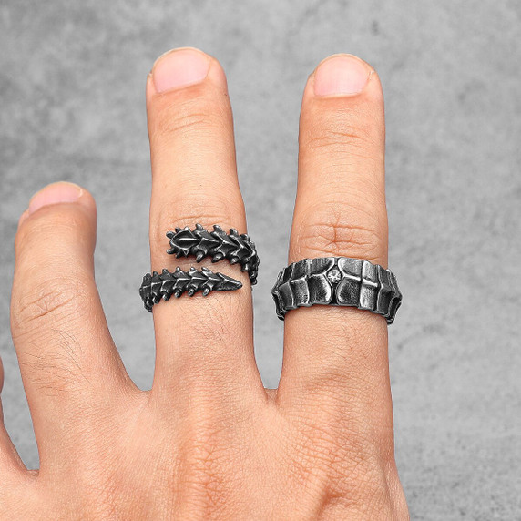 No Fade Stainless Steel Dragon Scales Mens Street Wear Casual Rings