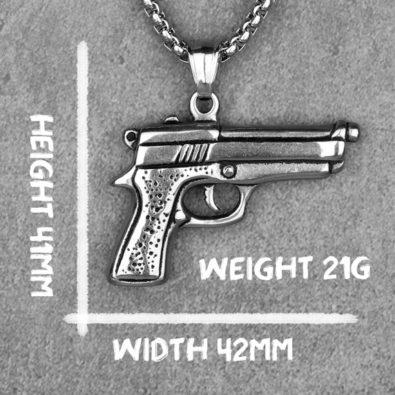 Mens Hip Hop Full 3D Beretta M9 Solid No Fade Stainless Steel Pendant Chain