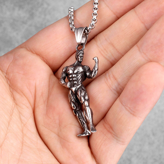 316L Solid Stainless Steel Getting Gains Body Builder Pendant Chain Necklace