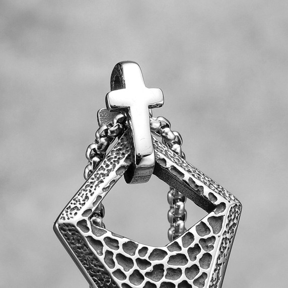 Mens Unique Design Triangle Cross Spiritual No Fade Stainless Pendant
