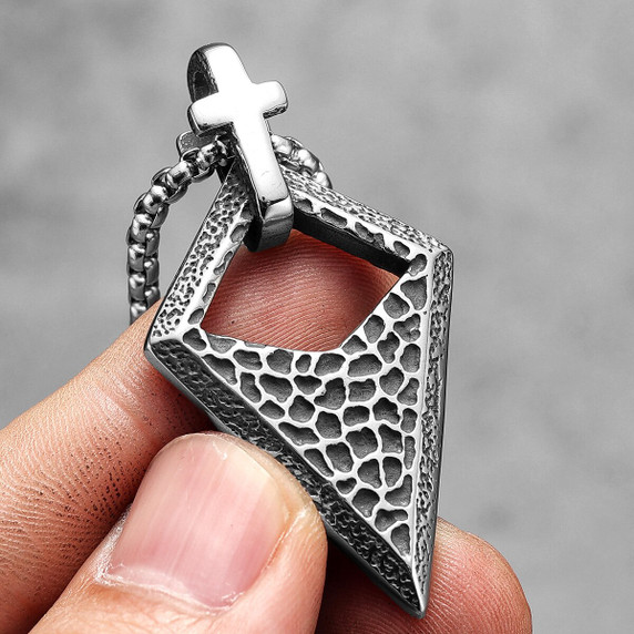 Mens Unique Design Triangle Cross Spiritual No Fade Stainless Pendant