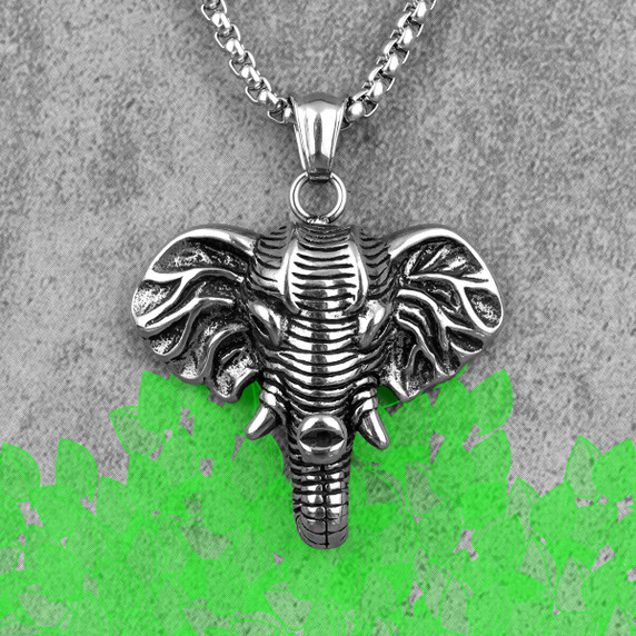 316L No Fade Stainless Steel Solid Back Elephant Symbol Of Peace Pendant