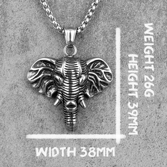 316L No Fade Stainless Steel Solid Back Elephant Symbol Of Peace Pendant