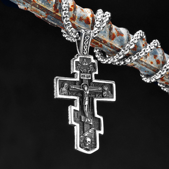 Mens Stainless Steel 316L Stainless Steel Jesus Cross Hip Hop Pendant Chain Necklace