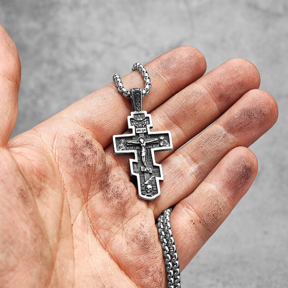 Mens Stainless Steel 316L Stainless Steel Jesus Cross Hip Hop Pendant Chain Necklace