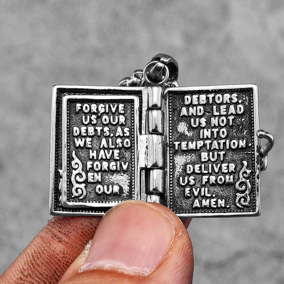 Solid 316L Stainless Steel Opening Bible Lords Prayer Hip Hop Street Wear Pendant