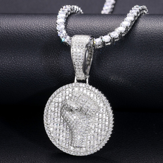 Genuine VVS Diamond 3D Power Fist Flooded Ice Solid Silver Hip Hop Pendant