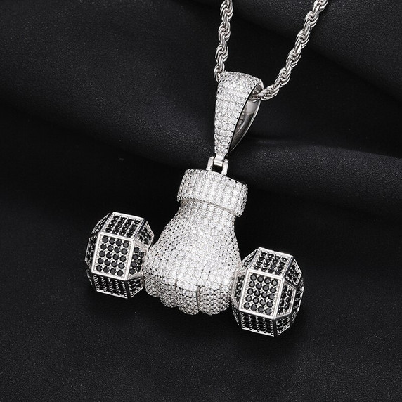 Do You Even Lift Solid Sterling Silver Dumbbell Genuine VVS Diamond Pendant Chain