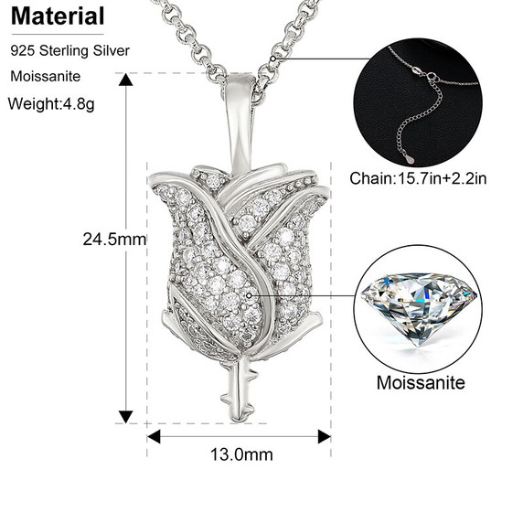 Ladies Genuine VVS Diamond Solid Sterling Silver Rose Beauty Chain Necklace
