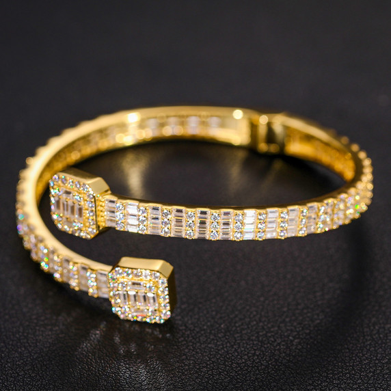 Genuine VVS Moissanite Diamond Hip Hop Baguette Bangle Iced Blinged Out Bracelets