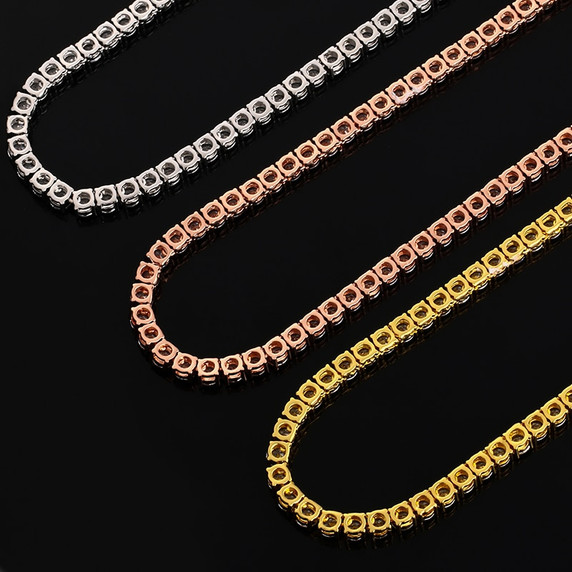18k 925 Silver Rose Gold 3mm-8mm 3A Stone 1 Row Tennis Chain Hip Hop Necklaces 