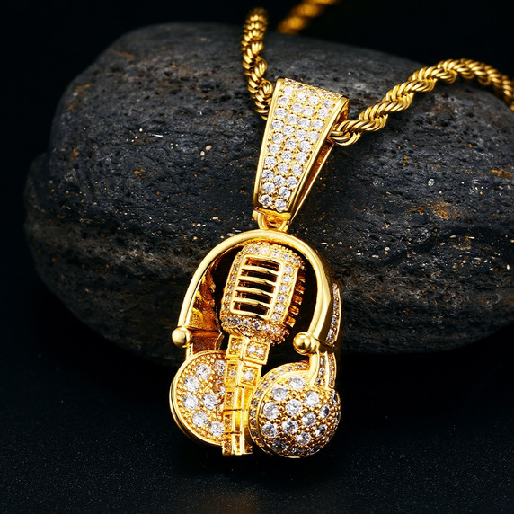 Flooded Ice 18k Gold 925 Silver Micro Phone Fiend Hip Hop Pendant Chain Necklace