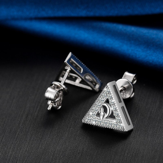 Solid 925 Sterling Silver Ancient Triangle Symbol Bling Hip Hop Real VVS Diamond Earrings