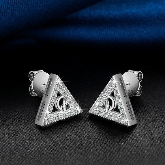 Solid 925 Sterling Silver Ancient Triangle Symbol Bling Hip Hop Real VVS Diamond Earrings